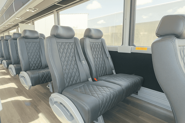 interior of Brooklyn Park Minibus Company charter bus